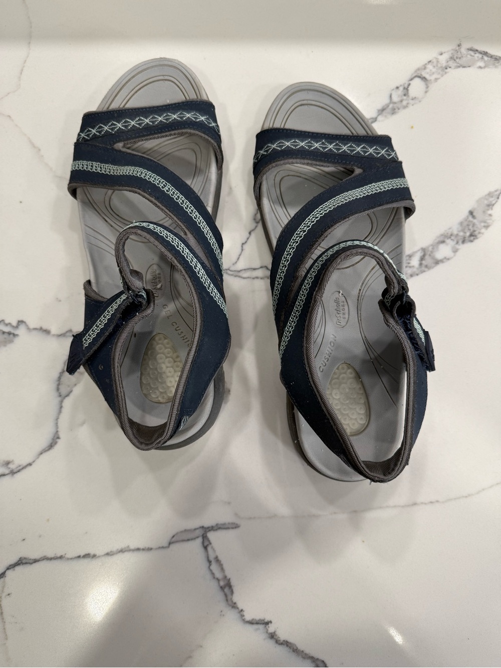 Dr. Scholls Womens Dynomite Strappy Sandals Blue & Gray Leather Gel Cushion 10 M
